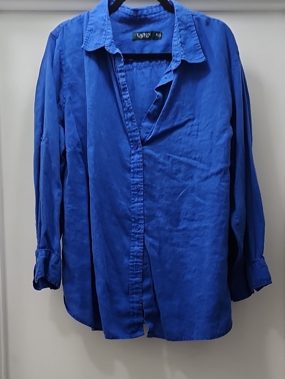 Lauren Ralph Lauren 100% Linen Royal Blue Relaxed Button Down Shirt 3x